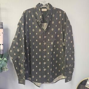 Natural Issue Men's L Black Geometric Button‎ Down Shirt Cotton Wrinkle Free Lg